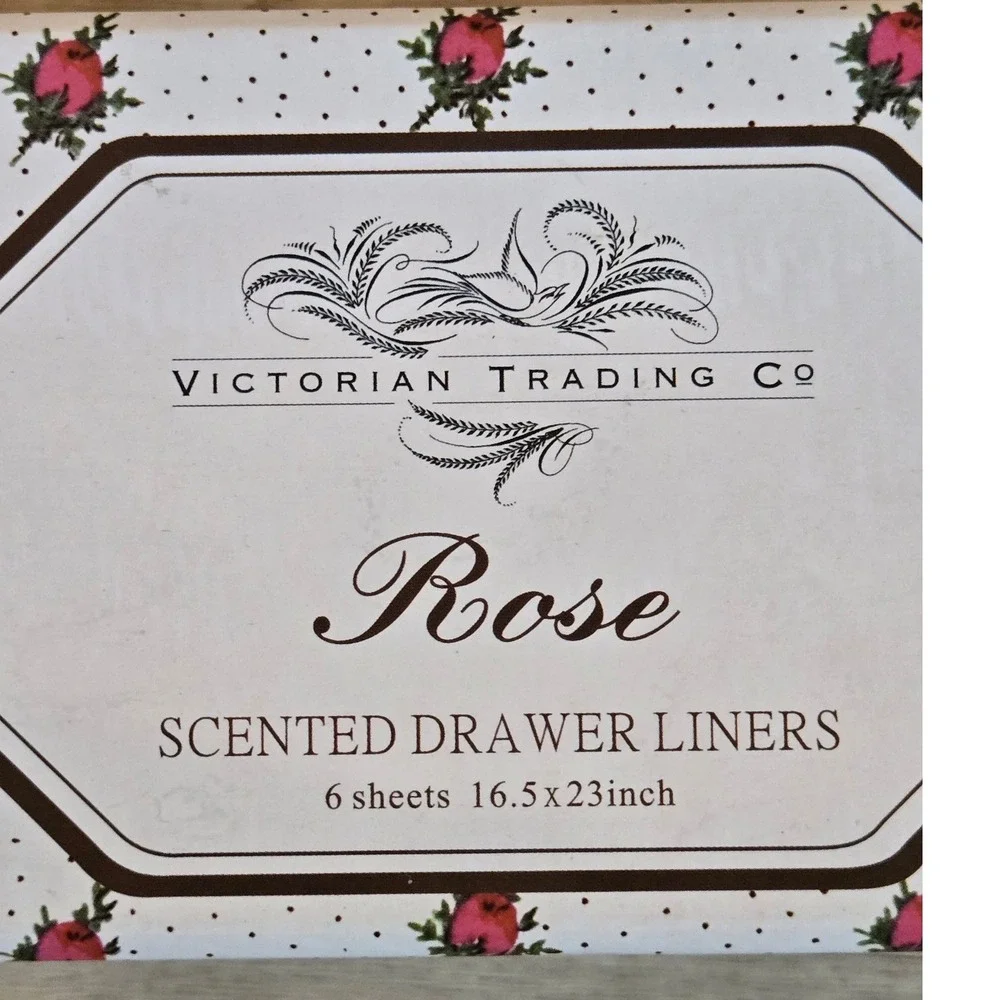 Victorian Trading Co Rose Scented Drawer Liners 6 Sheets Floral Dot 16.5x23